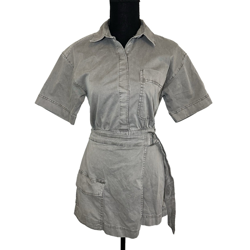 Abercrombie & Fitch Gray Denim Utility Wrap Mini Dress Military Y2K XS PETITE